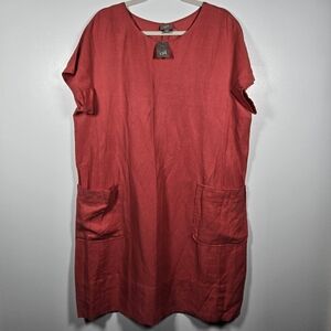 NEW J. Jill Silk Linen Blend Rhubarb Coral Pink Tunic Shift Midi Dress Size XL